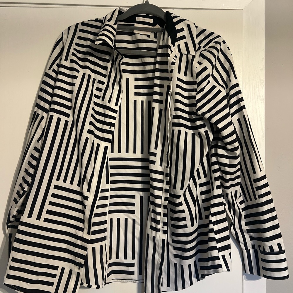Chico's Black and White Striped Button Down Shirt
